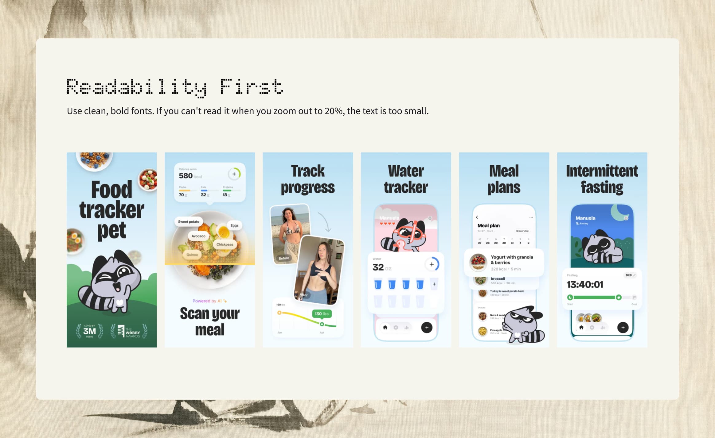 The same App Store screenshot shown at full size and reduced size for a readability check.