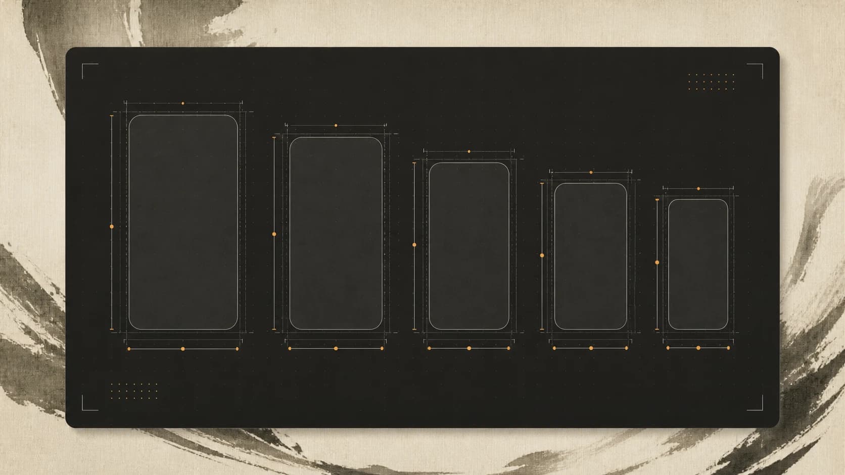 Five App Store screenshot canvases with dimension guides